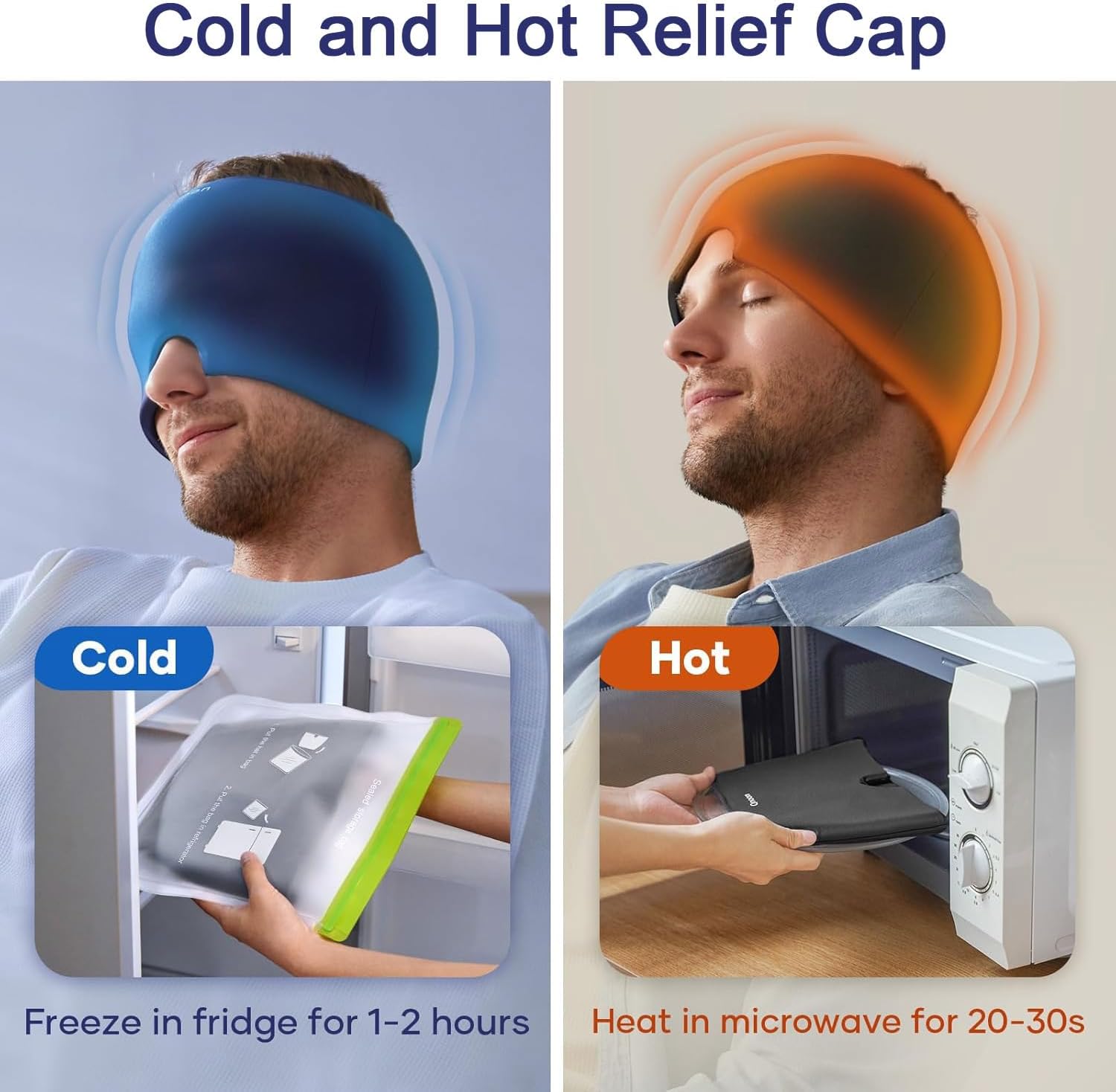 Migraine Relief Cap With Box - Instant Headache Relief Hat Reusable Gel Cap For Migraine Pain Relief Wearable Hot Cold Therapy Therapy (Random Color) True Point