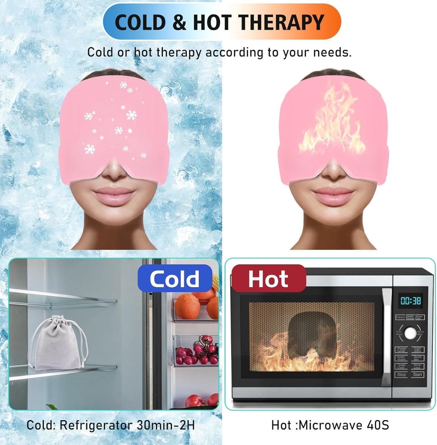 Migraine Relief Cap With Box - Instant Headache Relief Hat Reusable Gel Cap For Migraine Pain Relief Wearable Hot Cold Therapy Therapy (Random Color) True Point