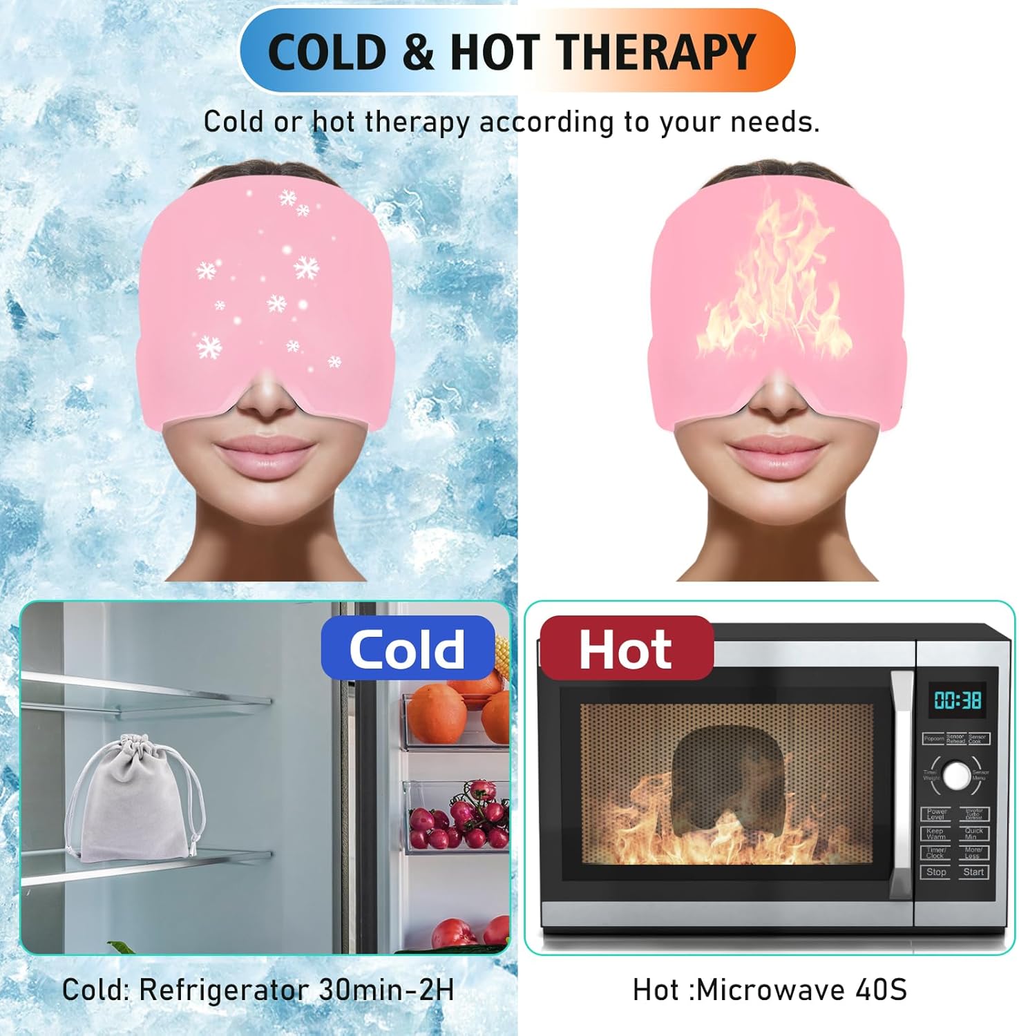 Migraine Relief Cap With Box - Instant Headache Relief Hat Reusable Gel Cap For Migraine Pain Relief Wearable Hot Cold Therapy Therapy (Random Color) True Point
