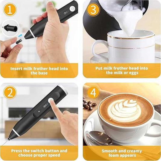 Rechargeable Electric Milk Frother & Handheld Foam Maker | 3-Speed USB Coffee Frother for Latte, Cappuccino & Matcha