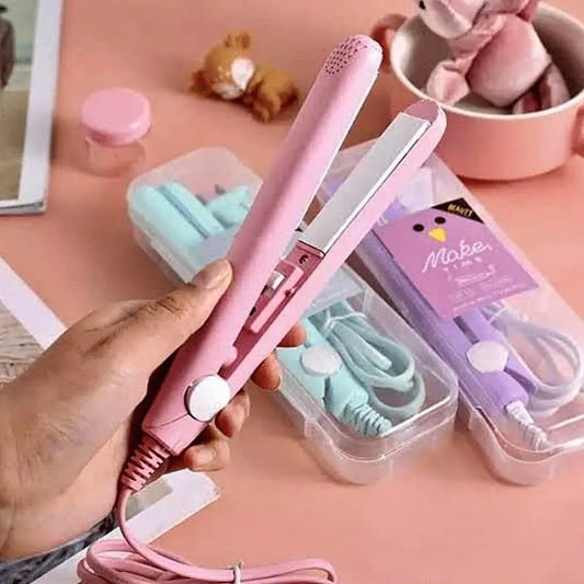 Pink Mini Hair Straightener with Brushes for Smooth Hair