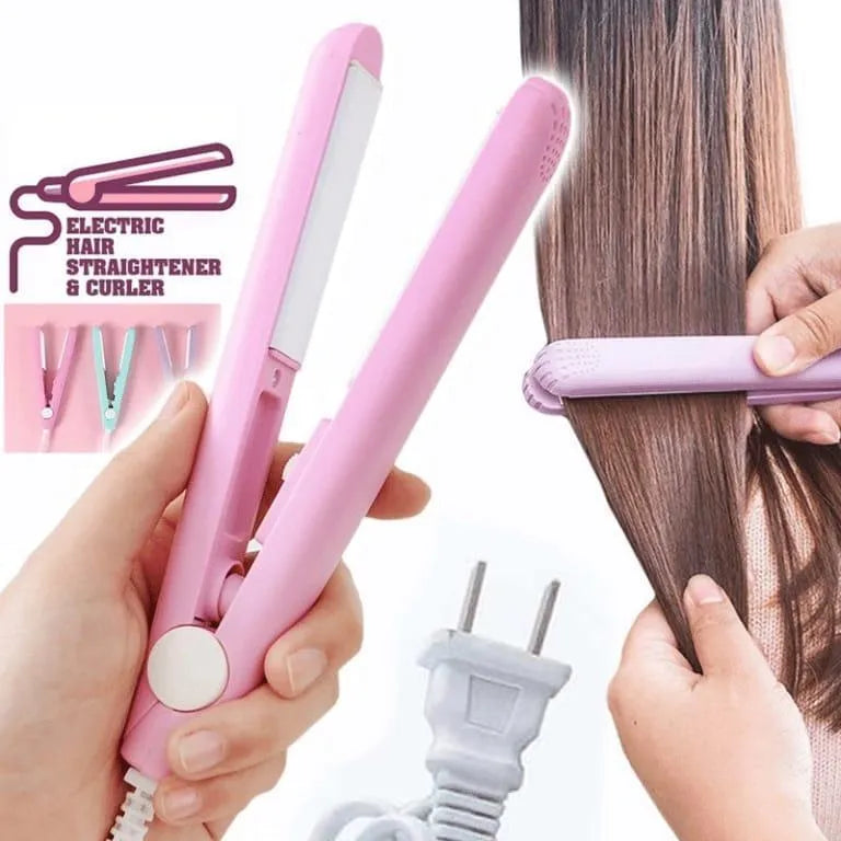 Pink Mini Hair Straightener with Brushes for Smooth Hair