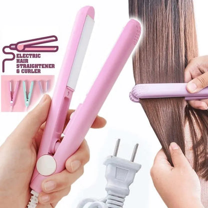 Pink Mini Hair Straightener with Brushes for Smooth Hair