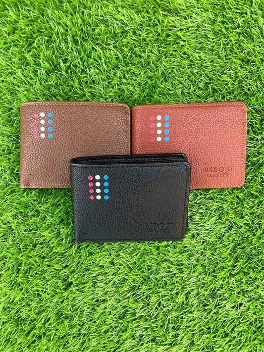 Men Leather Bi-Fold Wallet with Dot Pattern True Point