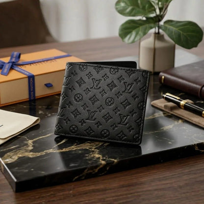 Luxury LV Leather Wallet Black Men's True Point