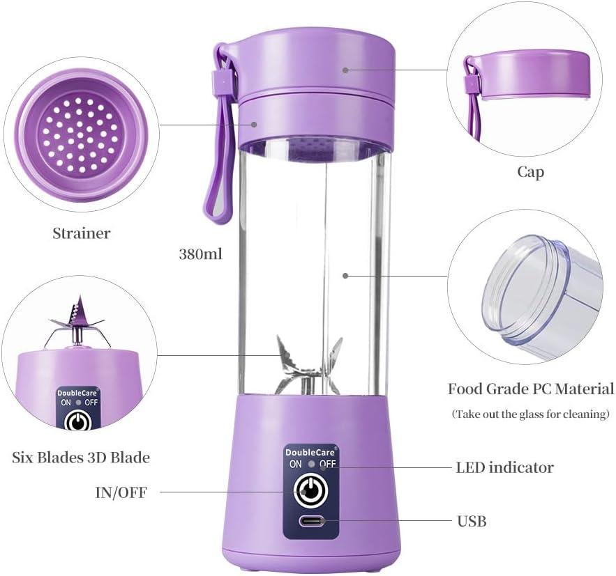 Portable Mini Blender Purple Rechargeable for Smoothies
