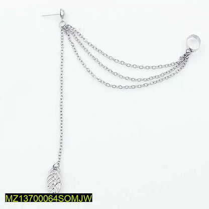 Gold Silver Leaf Chain Ear Cuff Earrings Pair 2PCS True Point