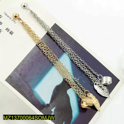 Gold Silver Leaf Chain Ear Cuff Earrings Pair 2PCS True Point