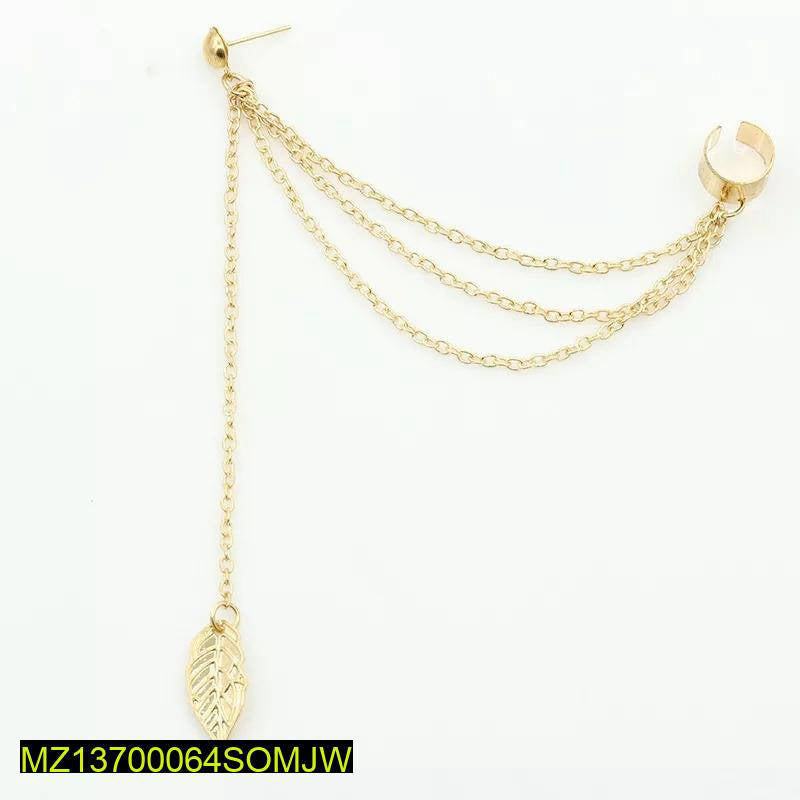 Gold Silver Leaf Chain Ear Cuff Earrings Pair 2PCS True Point