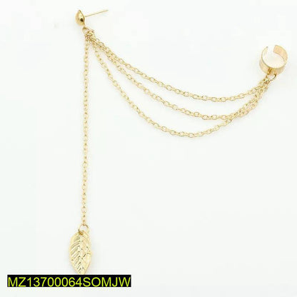 Gold Silver Leaf Chain Ear Cuff Earrings Pair 2PCS True Point
