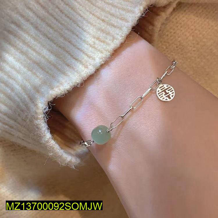 Silver Plated Lucky Bracelet for Women with Jade Bead True Point