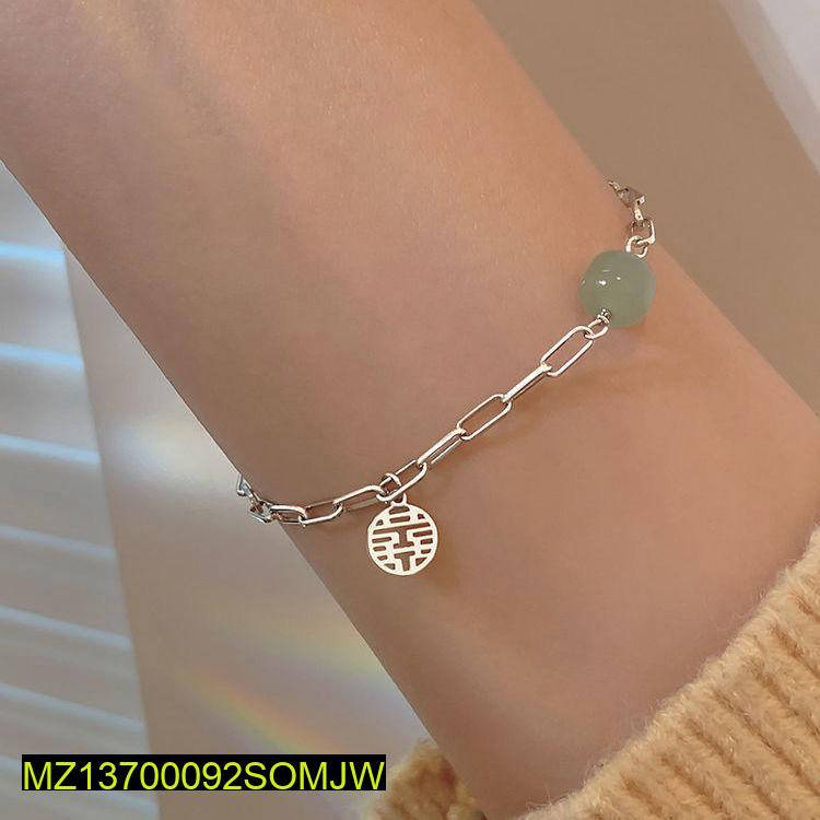 Silver Plated Lucky Bracelet for Women with Jade Bead True Point