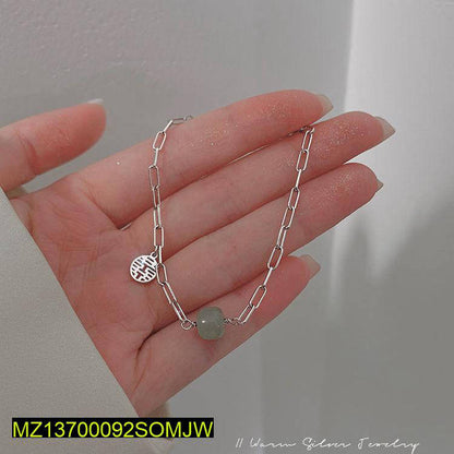 Silver Plated Lucky Bracelet for Women with Jade Bead True Point