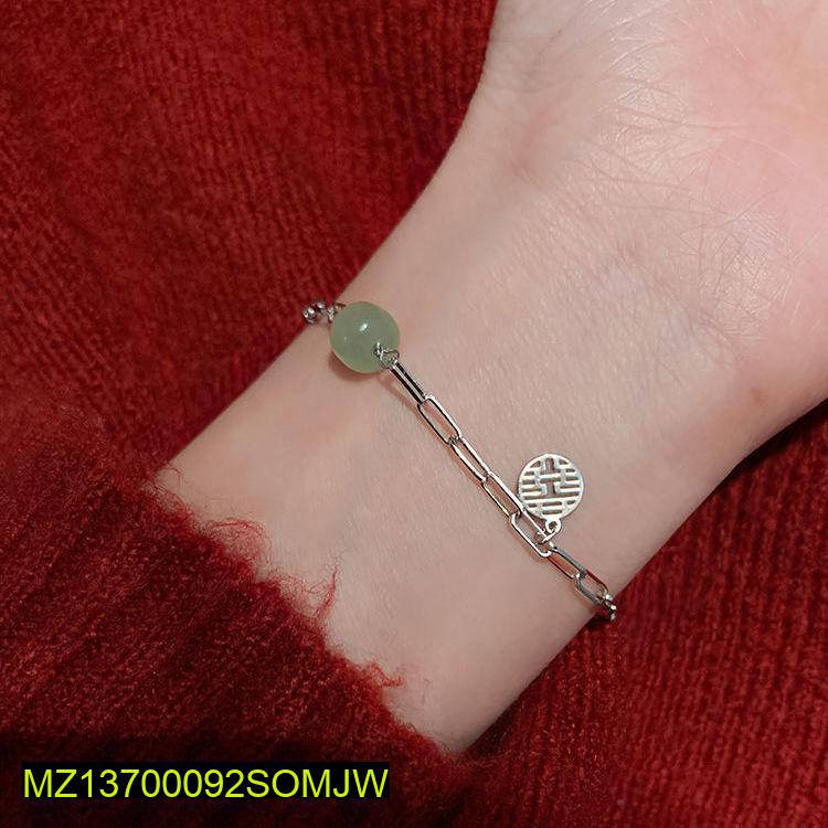 Silver Plated Lucky Bracelet for Women with Jade Bead True Point
