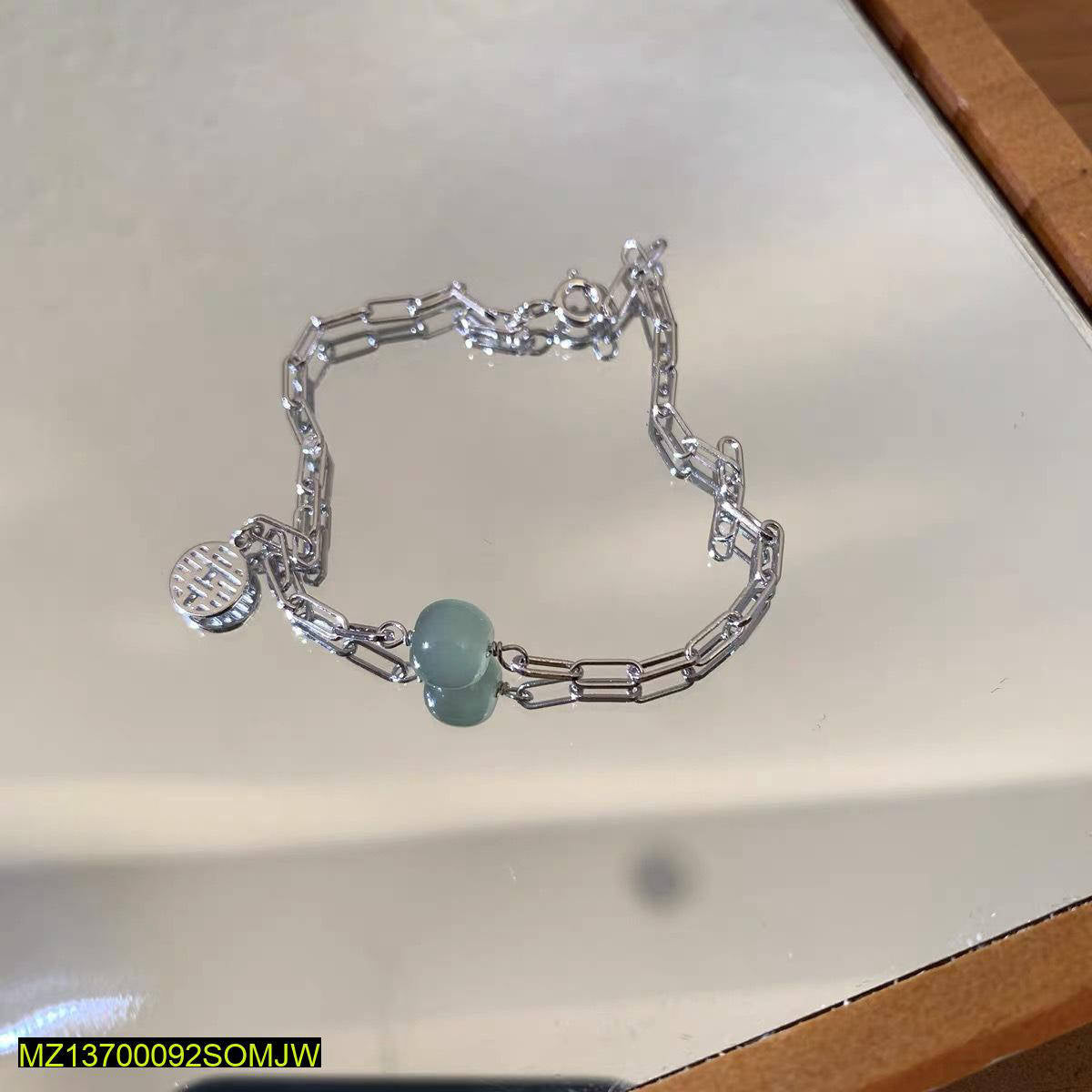 Silver Plated Lucky Bracelet for Women with Jade Bead True Point