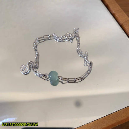 Silver Plated Lucky Bracelet for Women with Jade Bead True Point