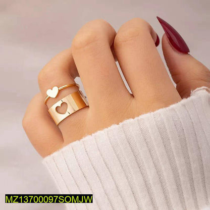 Golden Heart Rings Set for Couples Daily Wear True Point