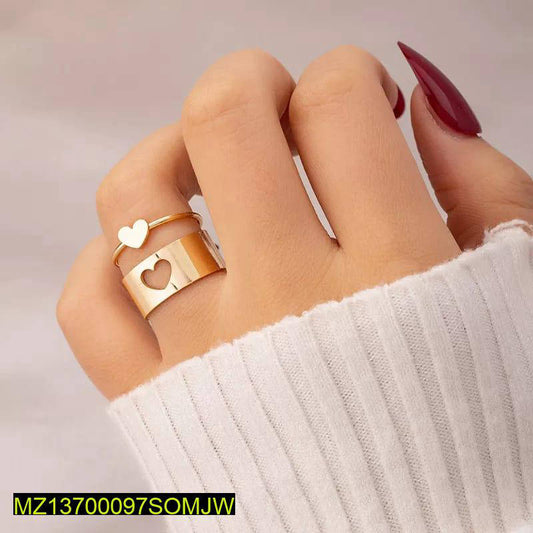 Golden Heart Rings Set for Couples Daily Wear True Point