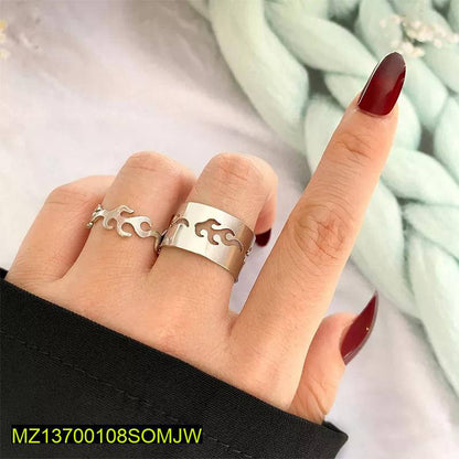 Silver Flame Design Adjustable Rings Set of 2 True Point