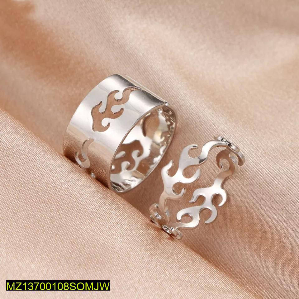 Silver Flame Design Adjustable Rings Set of 2 True Point