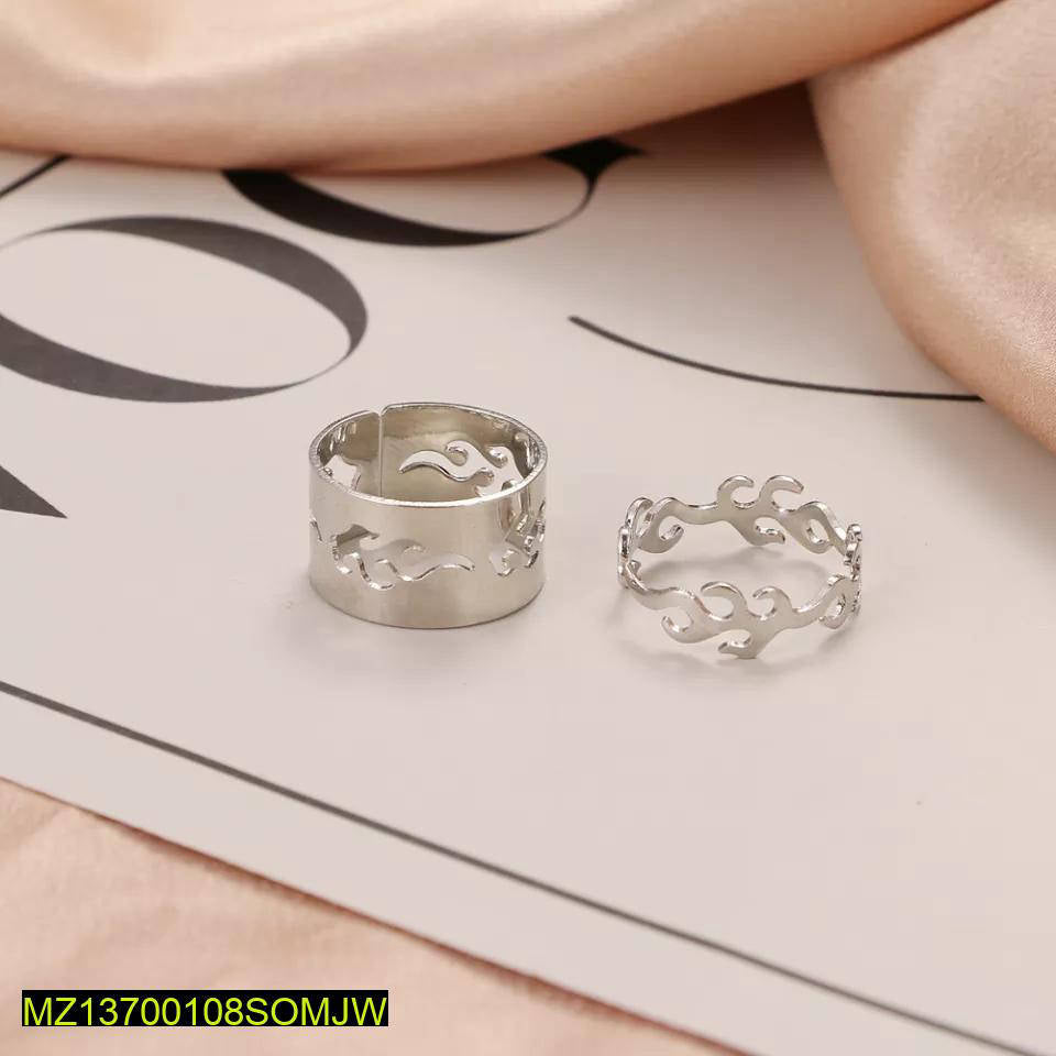 Silver Flame Design Adjustable Rings Set of 2 True Point