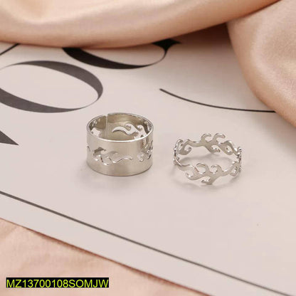 Silver Flame Design Adjustable Rings Set of 2 True Point