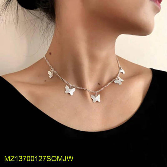 Silver Butterfly Choker Necklace Adjustable for Women True Point