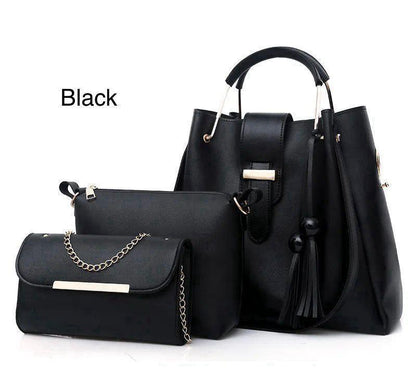 Black Leather Handbag Set for Girls School Office Party True Point