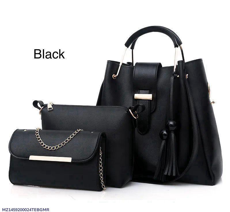 Black Leather Handbag Set for Girls School Office Party True Point