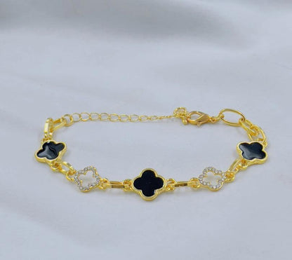 Gold Plated Clover Bracelet Black Crystal for Women True Point